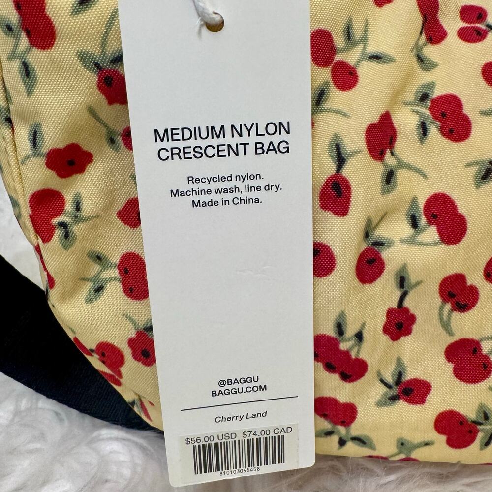 BAGGU Cherry Land Medium Nylon Crescent Bag Urban Outfitters Yellow Red NEW - Picture 6 of 10